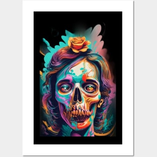 The face with a skull has strong, expressive colors Posters and Art